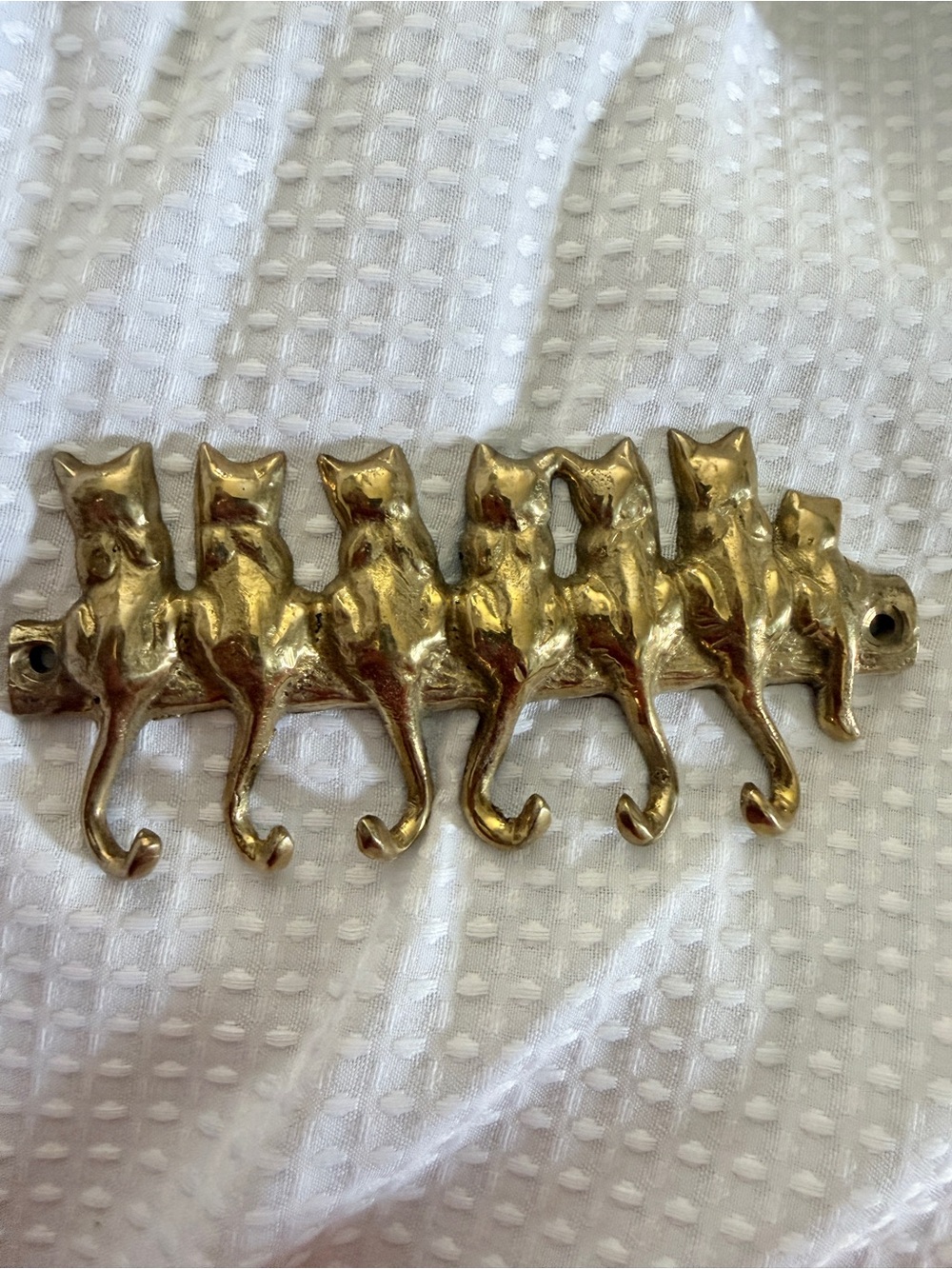 Brass Cat Wall Hook Rack - Six Cats